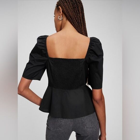 GAP Black Sweetheart Button-Front Peplum Cotton Top Size Large - Picture 2 of 8